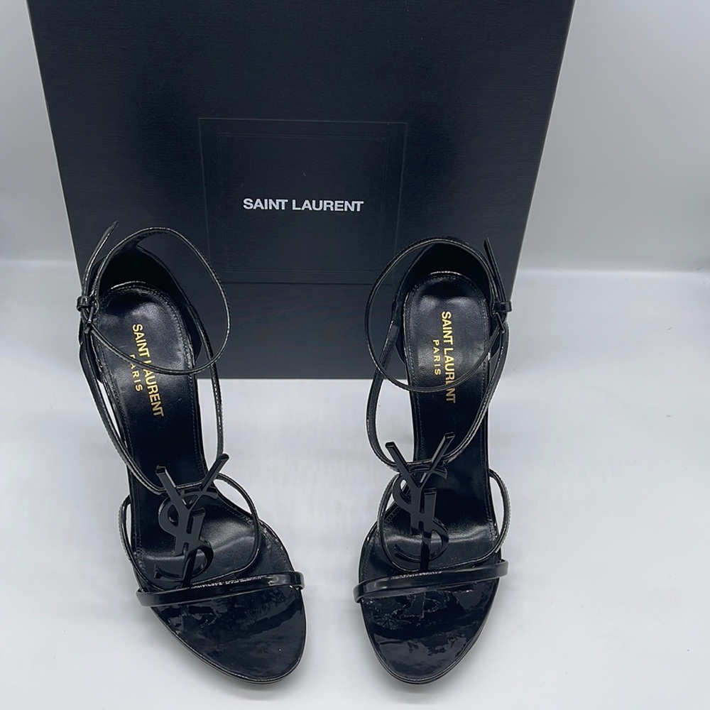 SAINT LAURENT 110MM PATENT LEATHER PLATFORM SANDALS, SIZE 40IT, COLOR NERO/BLACK
